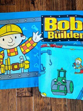 Vintage Bob the Builder Flat Sheet and Pillowcase Set Twin Size 2001